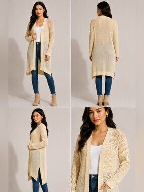 🍏Ava Couture Open-Knit Cardigan – Size Medium - 100% Cotton